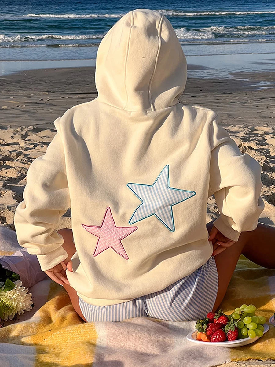 Sporty Star-Embroidered Hoodie for Women | Hoodies