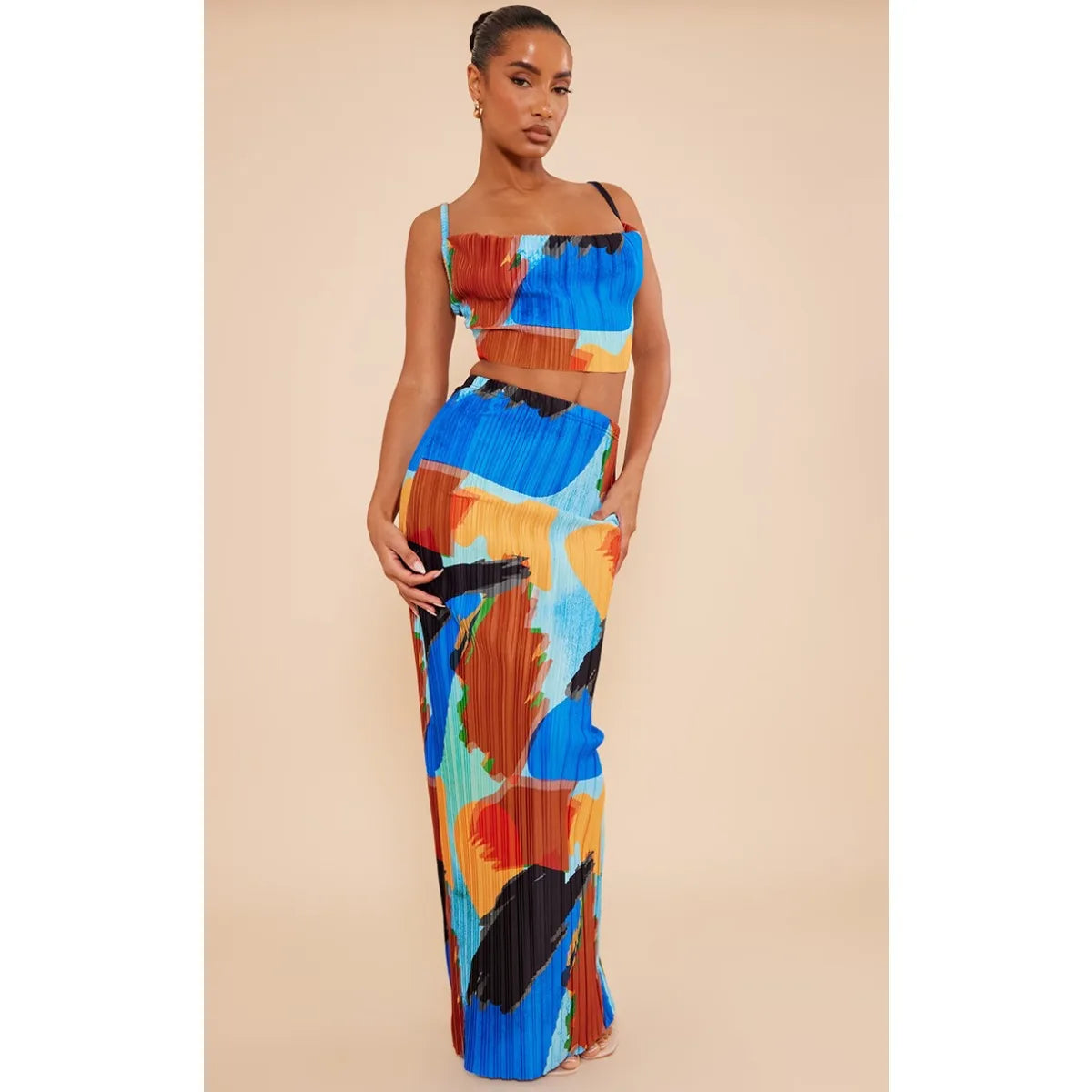 Casual Spring Matching Set - Abstract Pleated Design