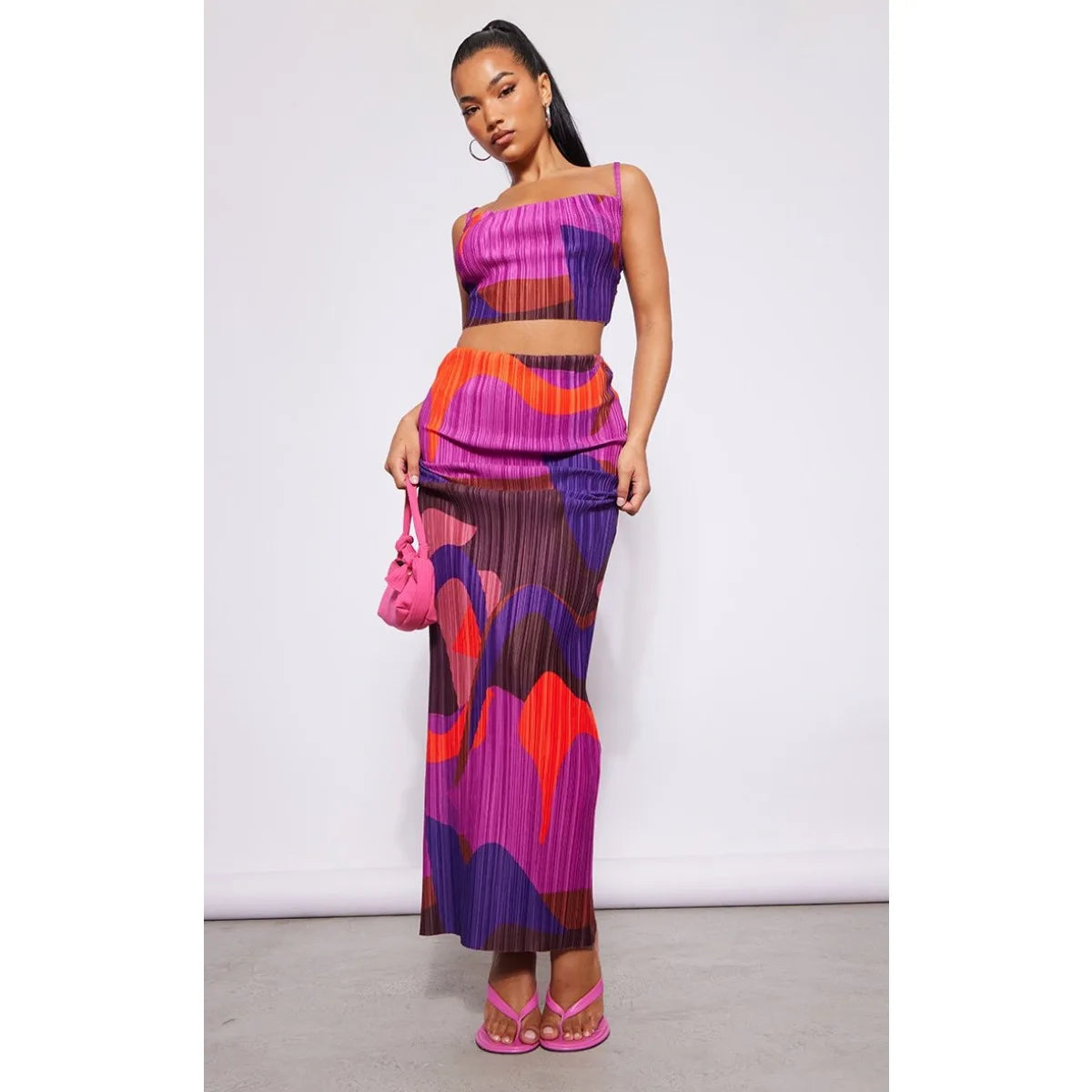 Casual Spring Matching Set - Abstract Pleated Design | Matching Sets