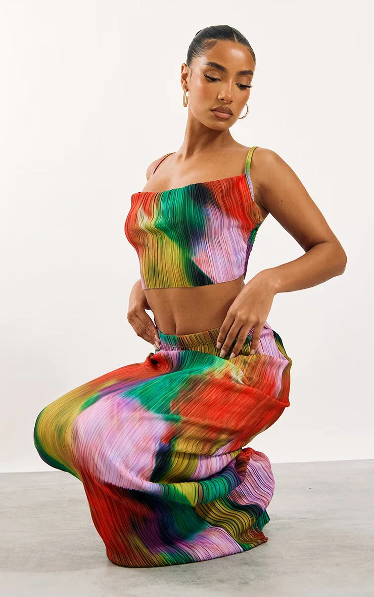 Casual Spring Matching Set - Abstract Pleated Design | Matching Sets