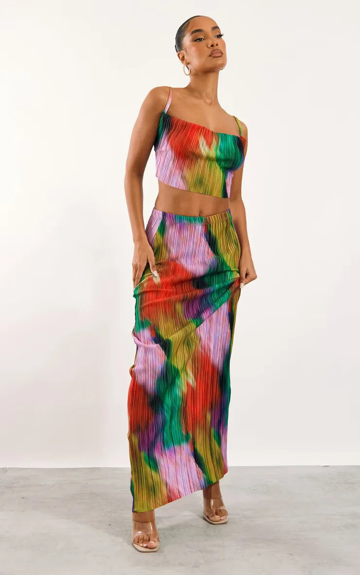 Casual Spring Matching Set - Abstract Pleated Design | Matching Sets