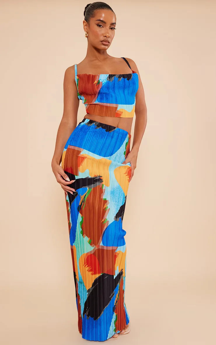 Casual Spring Matching Set - Abstract Pleated Design | Matching Sets