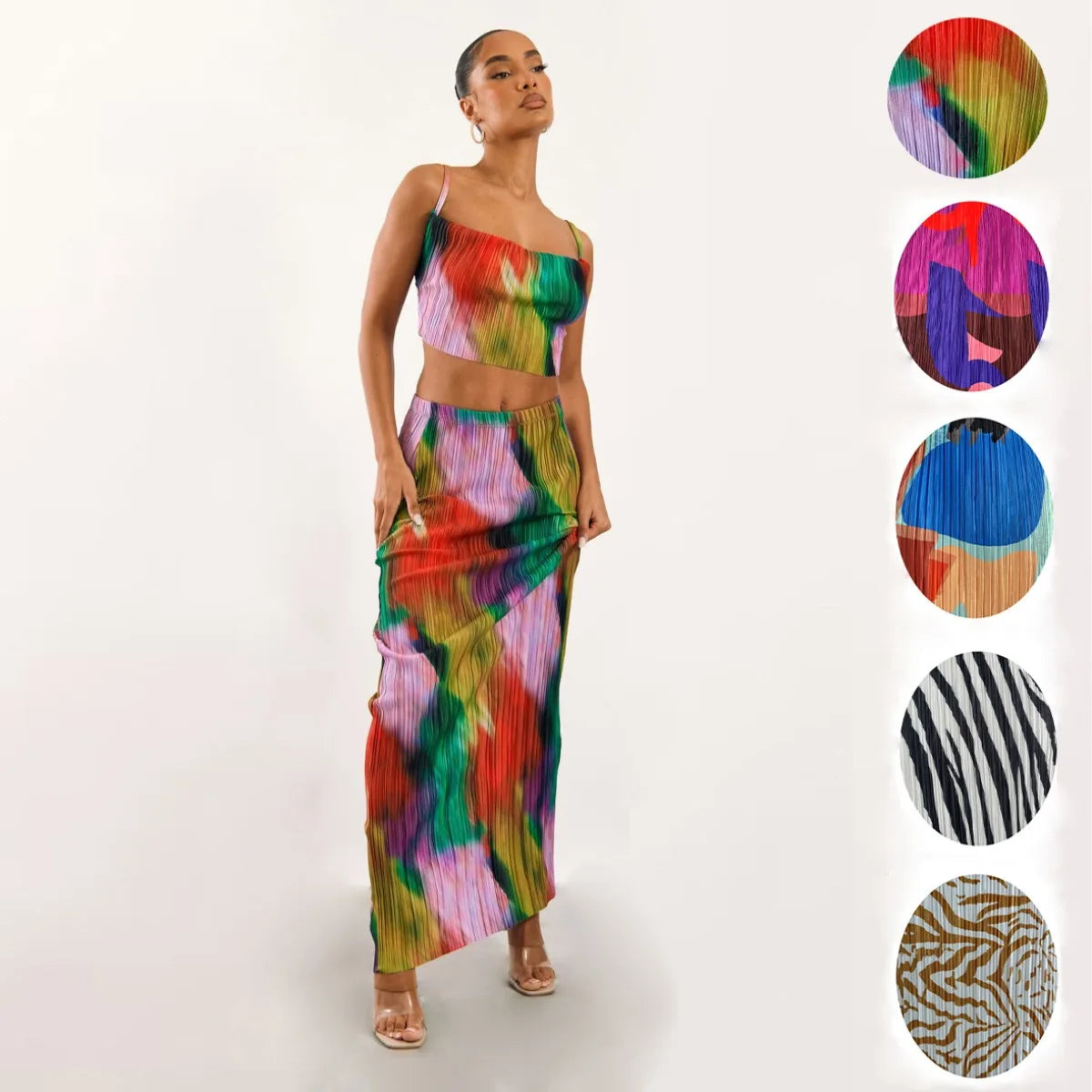 Casual Spring Matching Set - Abstract Pleated Design | Matching Sets