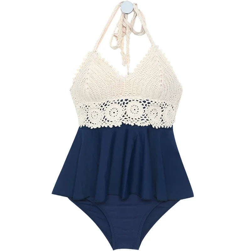 Crochet and Peplum Swim Dress for Elegant Beach Days | Tankinis