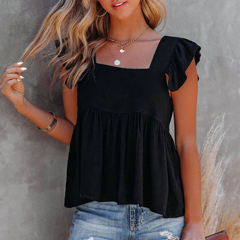 Ruffle Strap Peplum Top for Outdoor Events | Peplum Tops