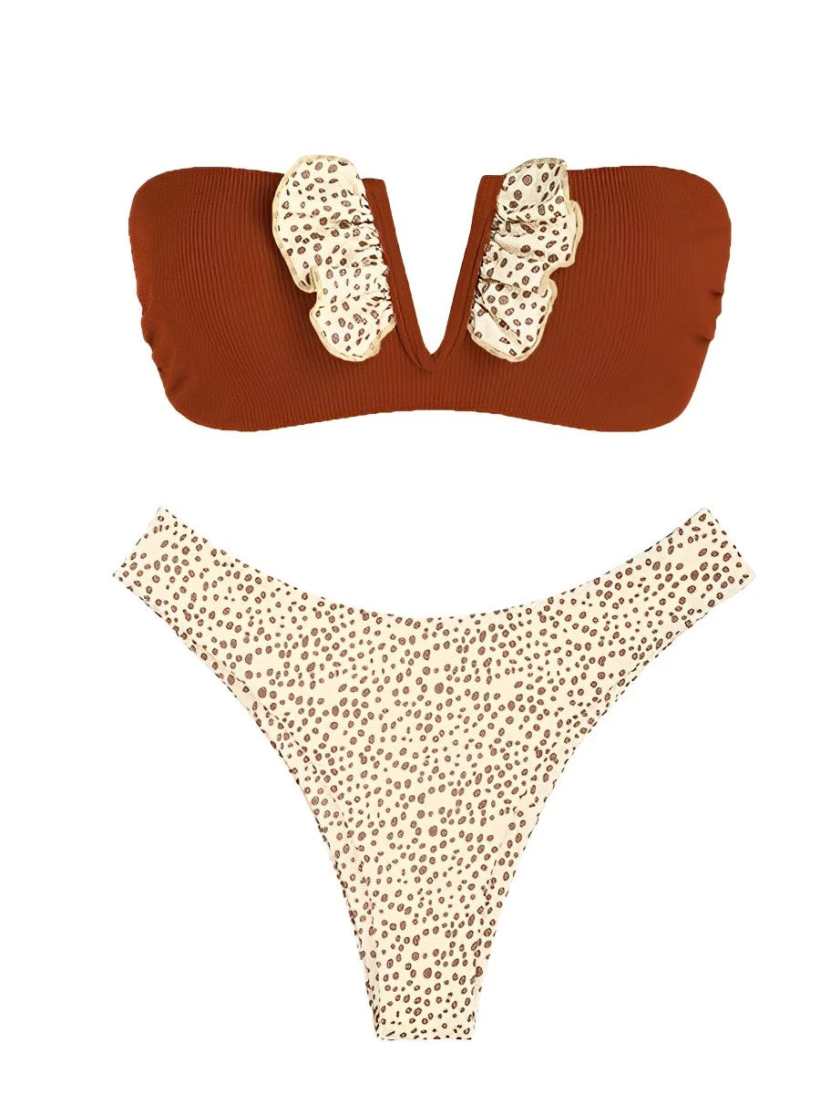 Trendy Leopard Bandeau Swim Set for Summer Vacations | Bikinis