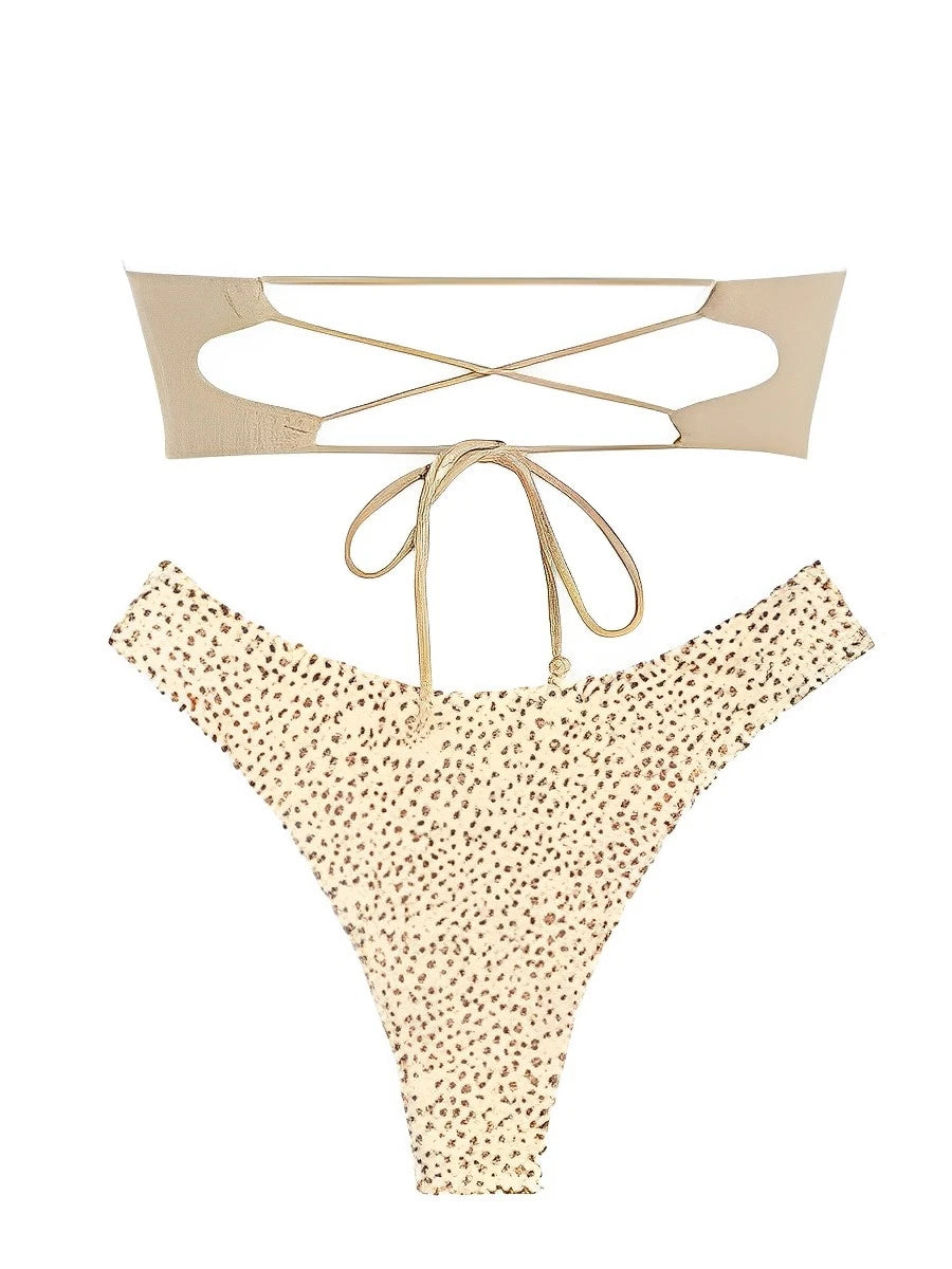 Trendy Leopard Bandeau Swim Set for Summer Vacations | Bikinis