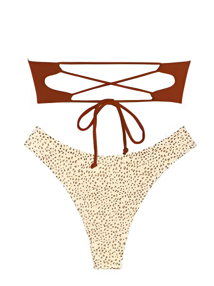 Trendy Leopard Bandeau Swim Set for Summer Vacations | Bikinis