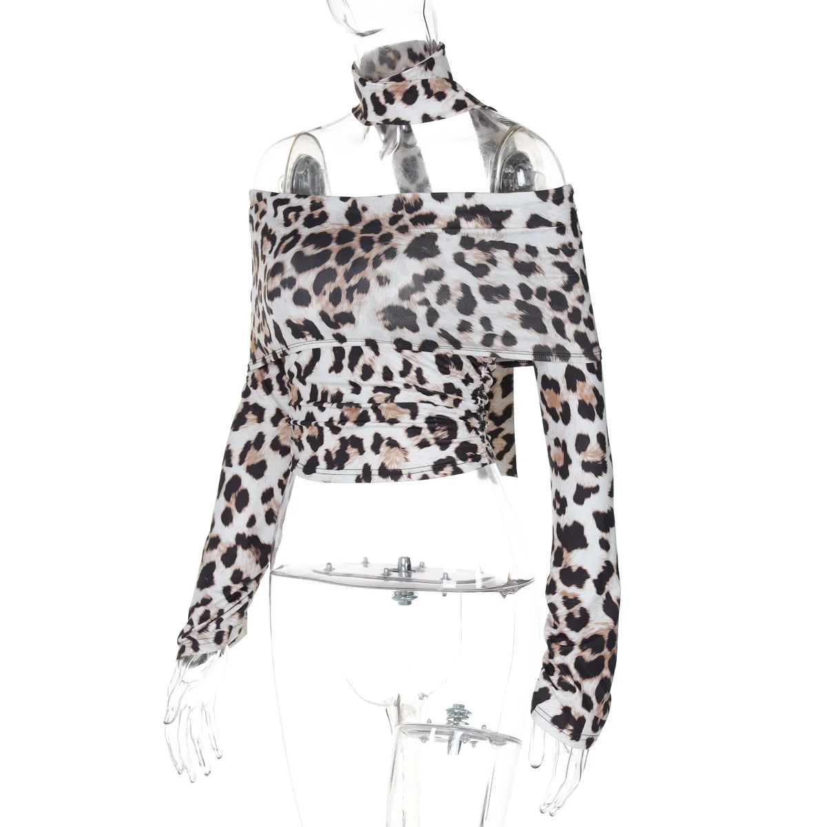 Leopard Crop Top with Choker | Off Shoulder Tops