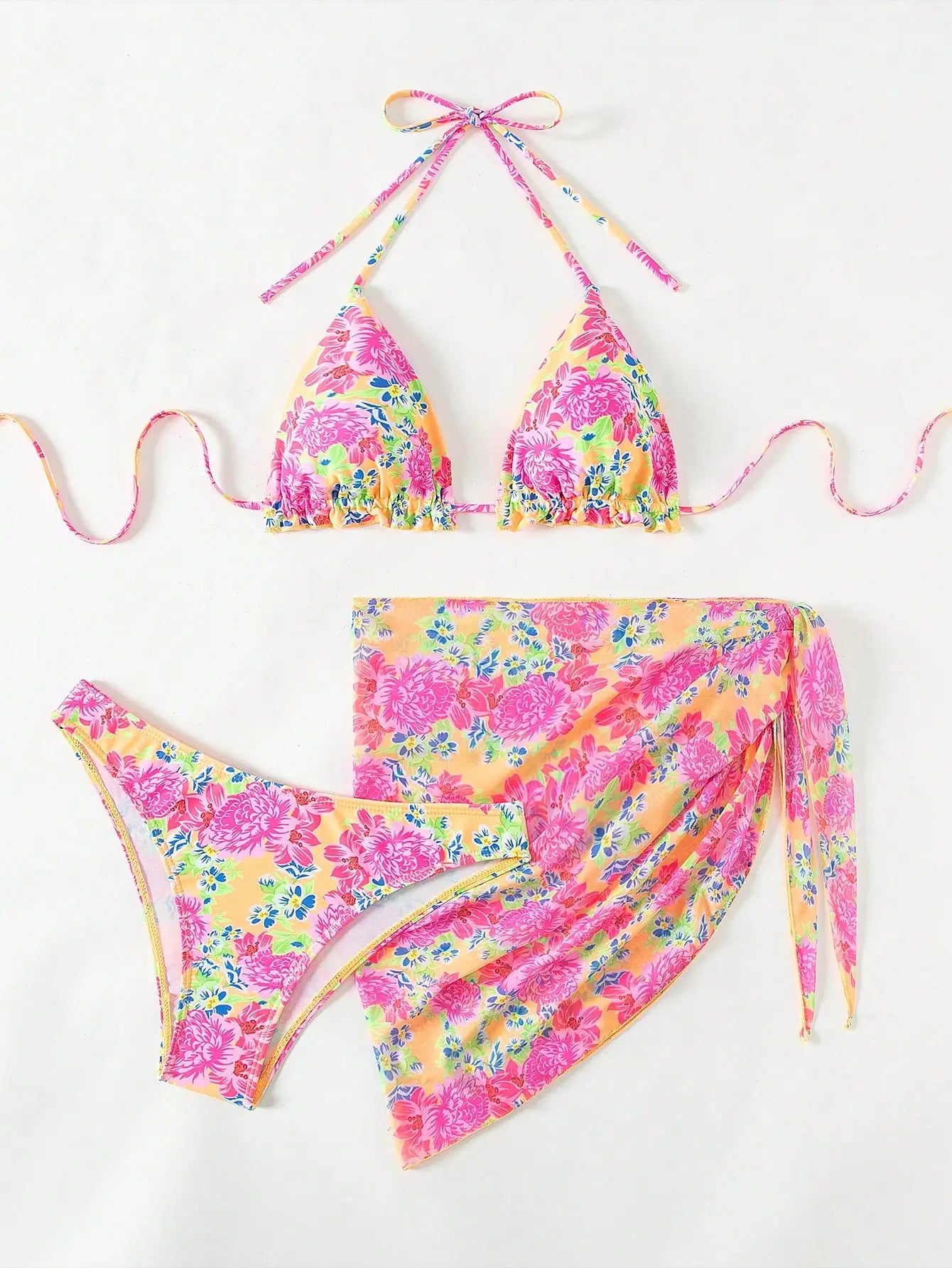 Floral Bikini with Sarong for Beach Adventures | Bikinis