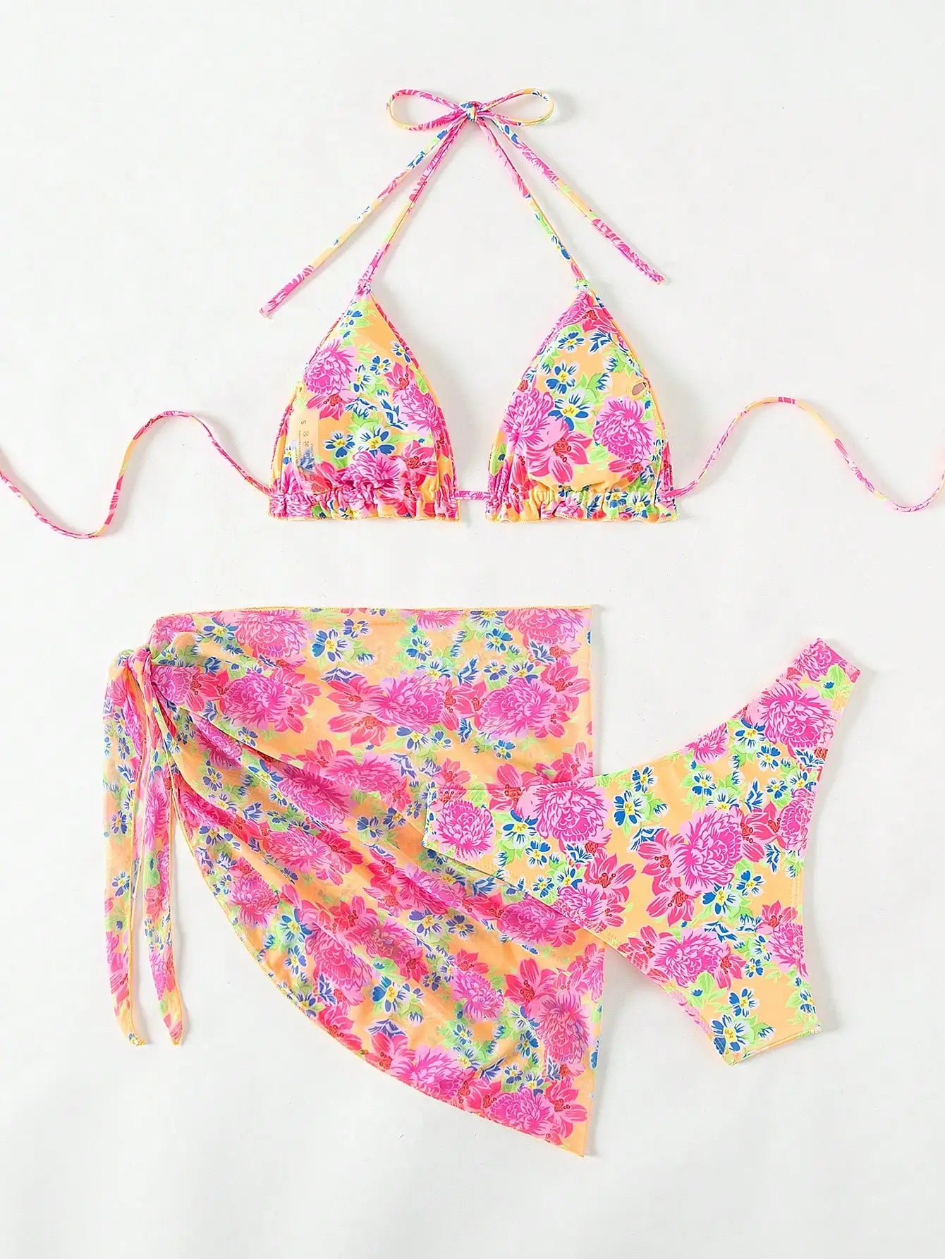 Floral Bikini with Sarong for Beach Adventures | Bikinis