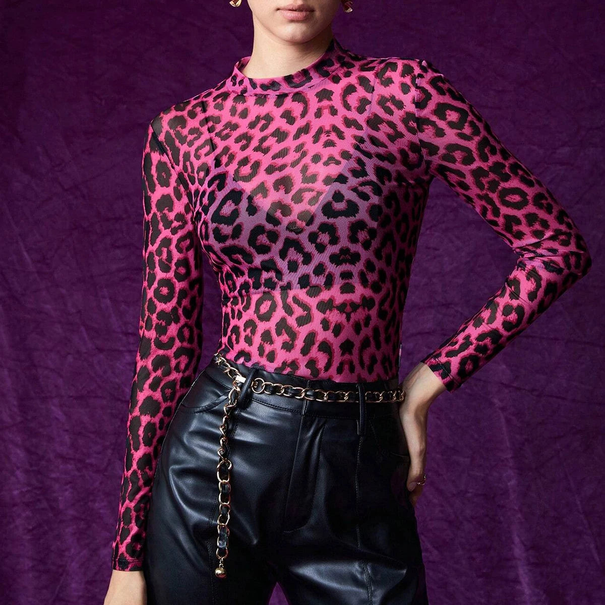 Trendy Blue Leopard Top for Everyday Elegance | See-through Tops