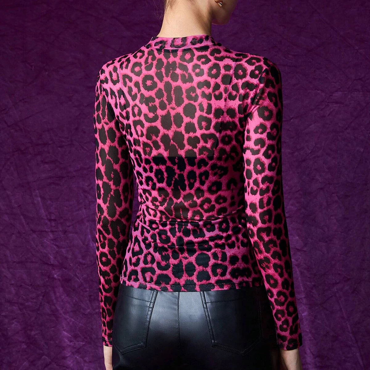 Trendy Blue Leopard Top for Everyday Elegance | See-through Tops