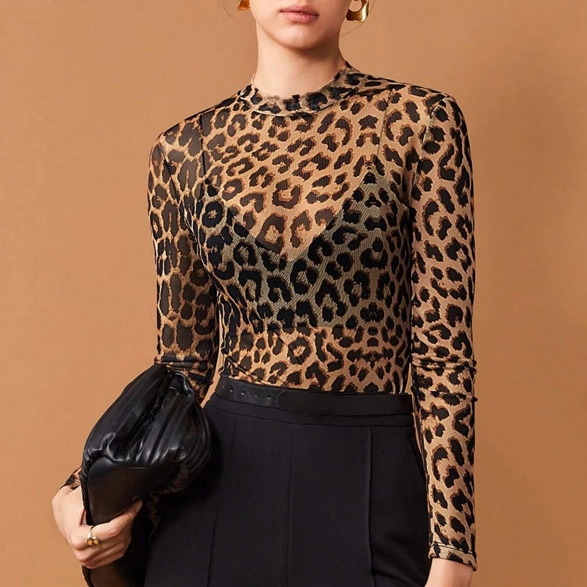 Trendy Blue Leopard Top for Everyday Elegance | See-through Tops