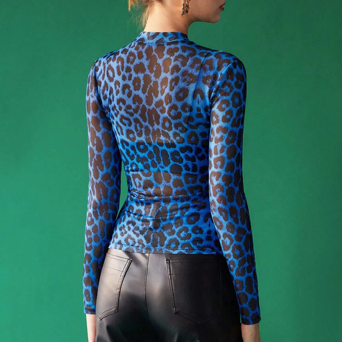 Trendy Blue Leopard Top for Everyday Elegance | See-through Tops