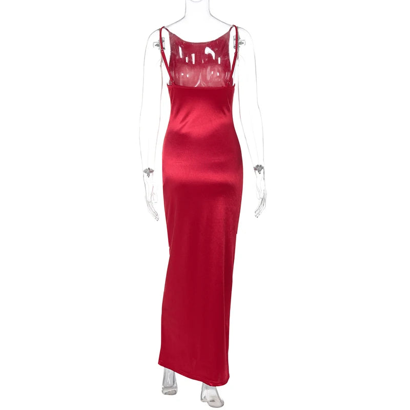 Satin Evening Gown with Spaghetti Straps for Wedding Events | Elegant Dresses