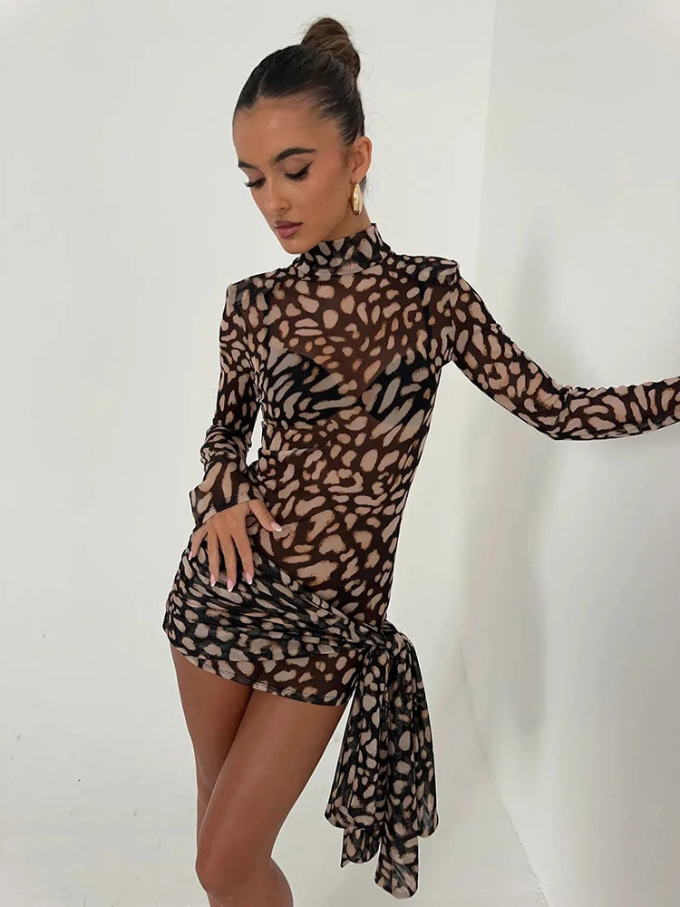 Leopard Print Dress with Sheer Accents for Special Events | See-through Dresses