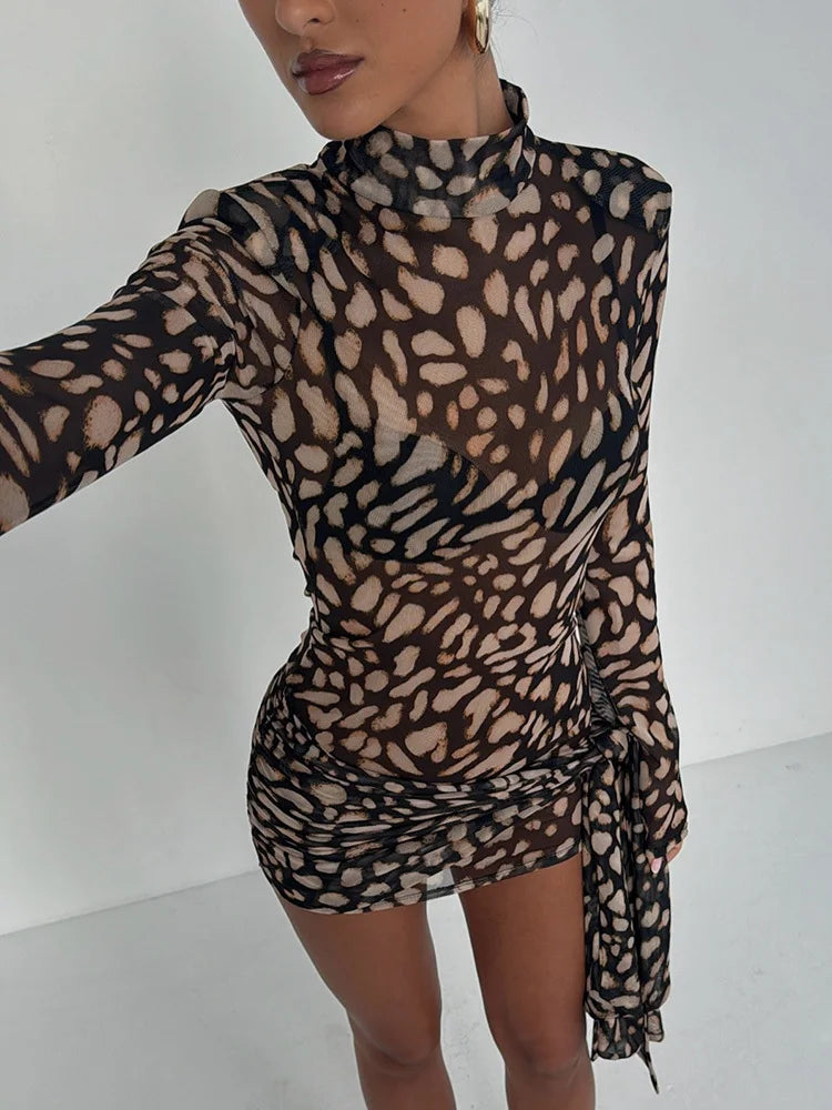 Leopard Print Dress with Sheer Accents for Special Events | See-through Dresses