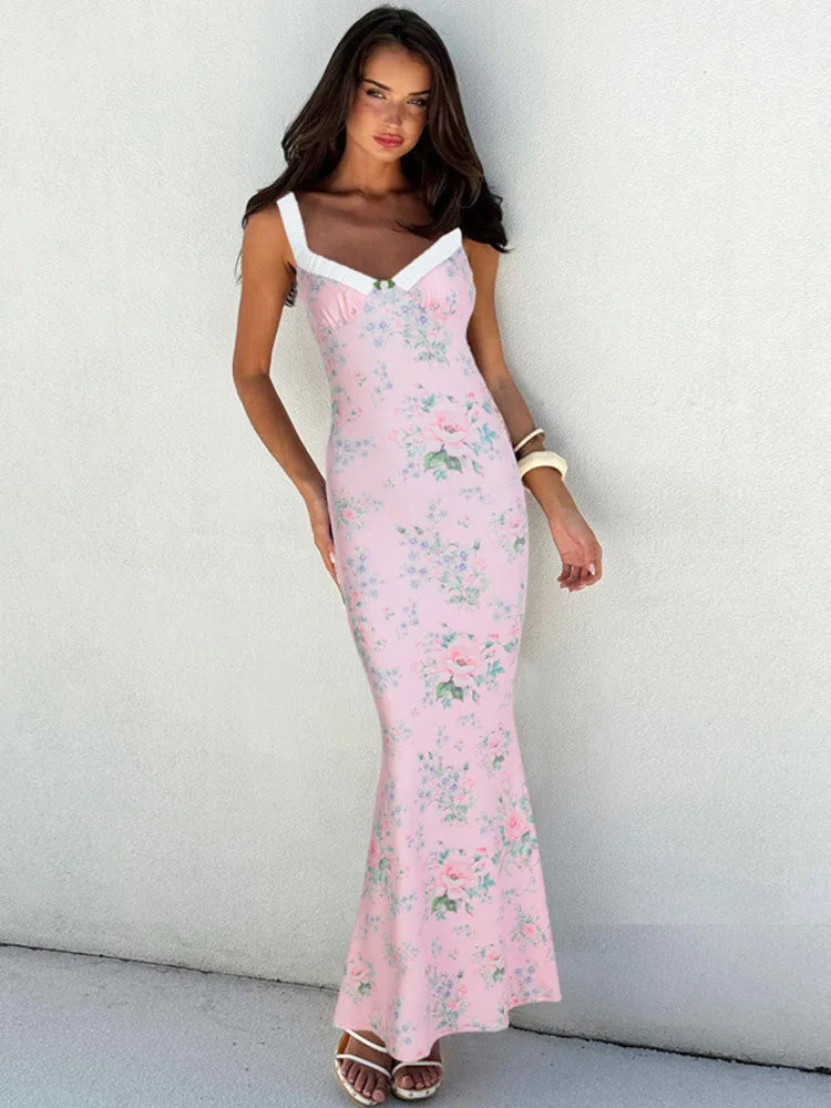 Floral Print Mermaid Dress for Evening Events