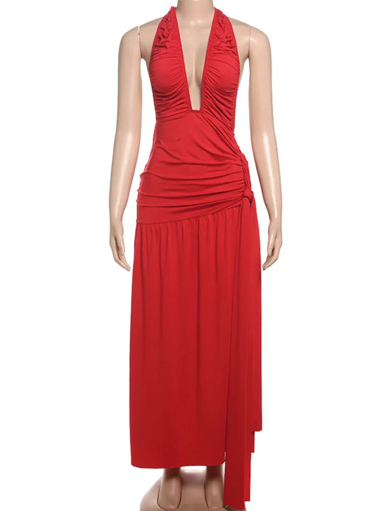 Halter Dress Plunge Neckline & Flowy Skirt | Plunging Dresses