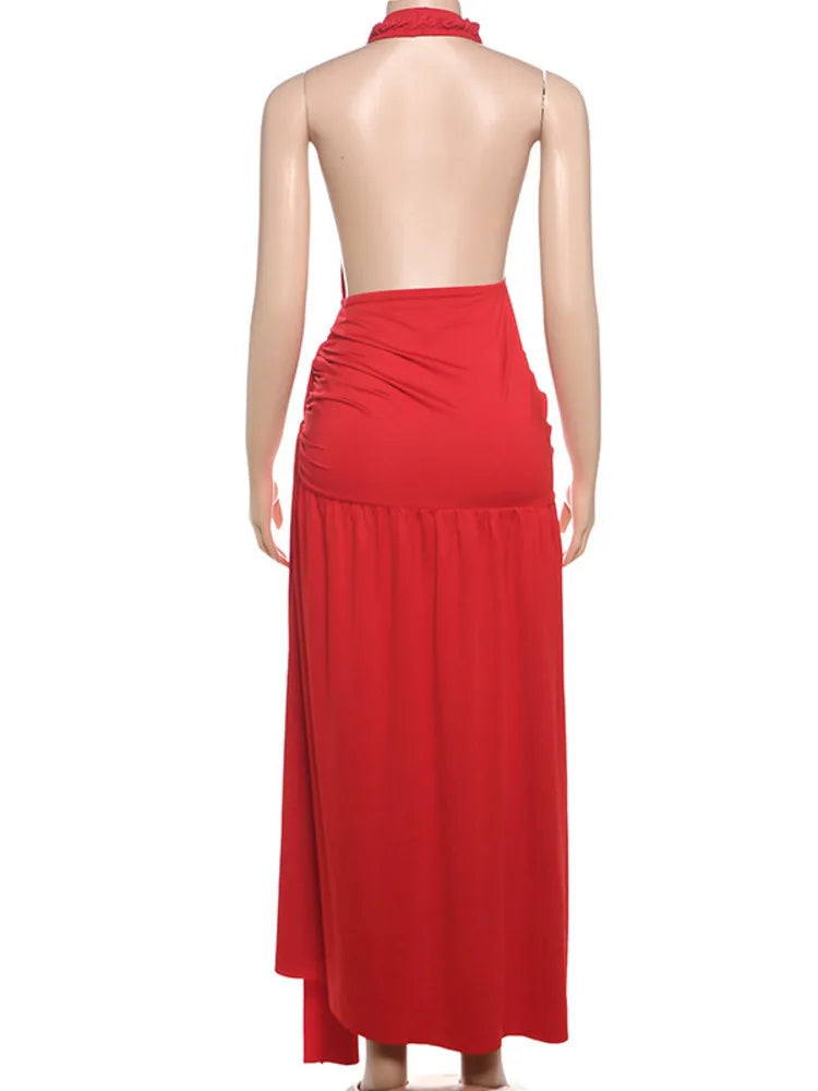 Halter Dress Plunge Neckline & Flowy Skirt | Plunging Dresses