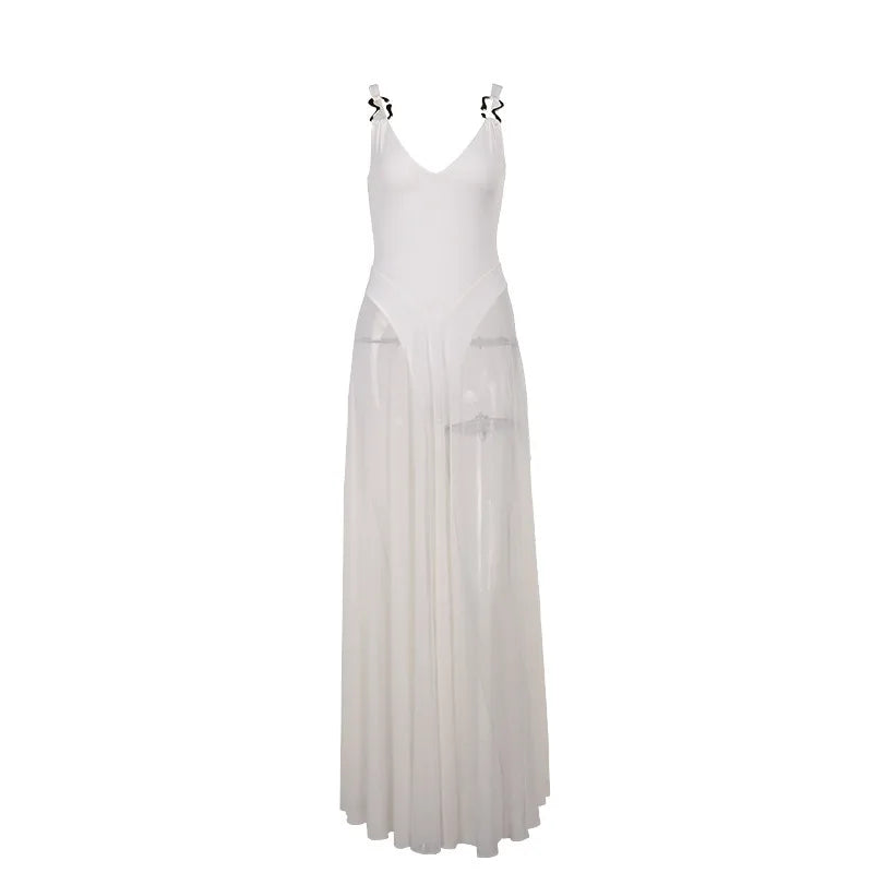 Trendy Sheer Flowing Dress with Fit-and-Flare Silhouette | See-through Dresses