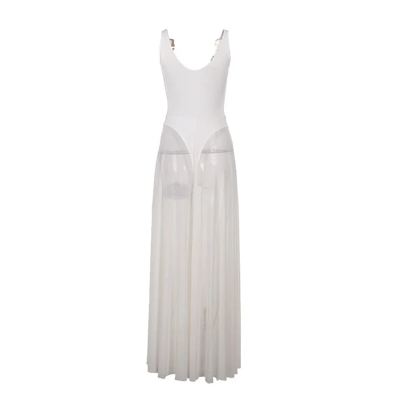 Trendy Sheer Flowing Dress with Fit-and-Flare Silhouette | See-through Dresses