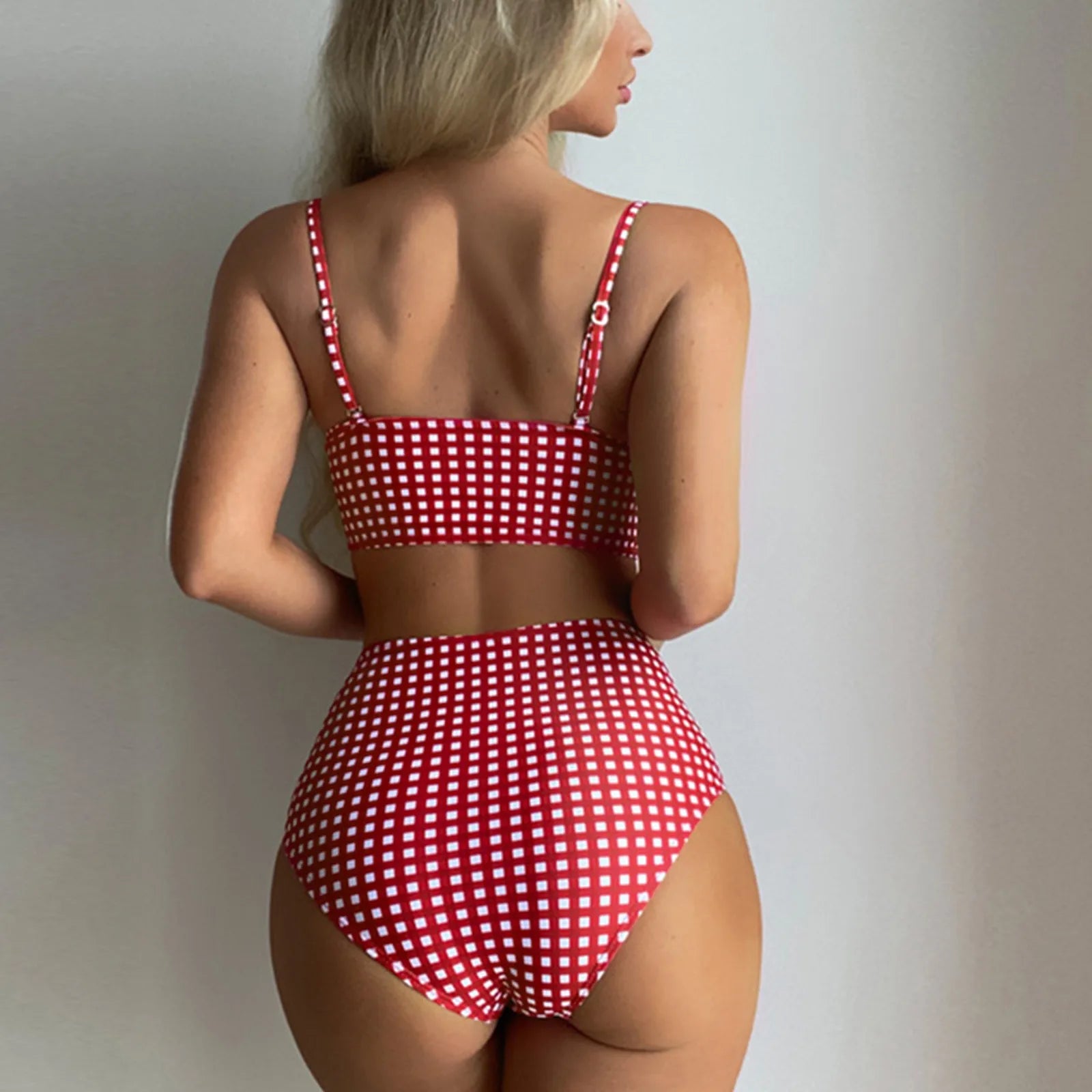 Blue Gingham High-Waist Swimwear for Tropical Getaways | Swimwear