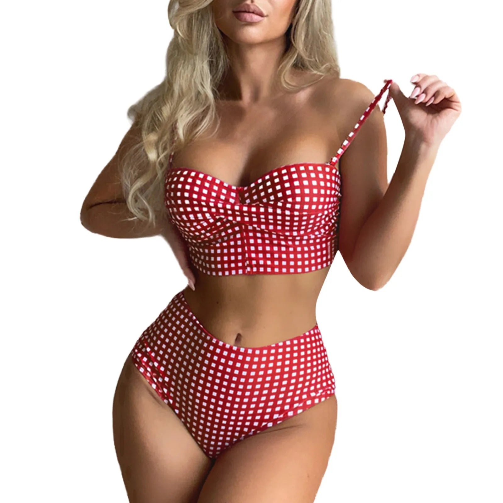 Blue Gingham High-Waist Swimwear for Tropical Getaways | Swimwear