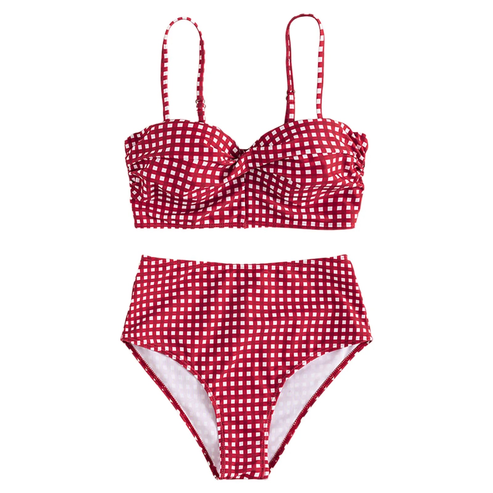 Blue Gingham High-Waist Swimwear for Tropical Getaways | Swimwear