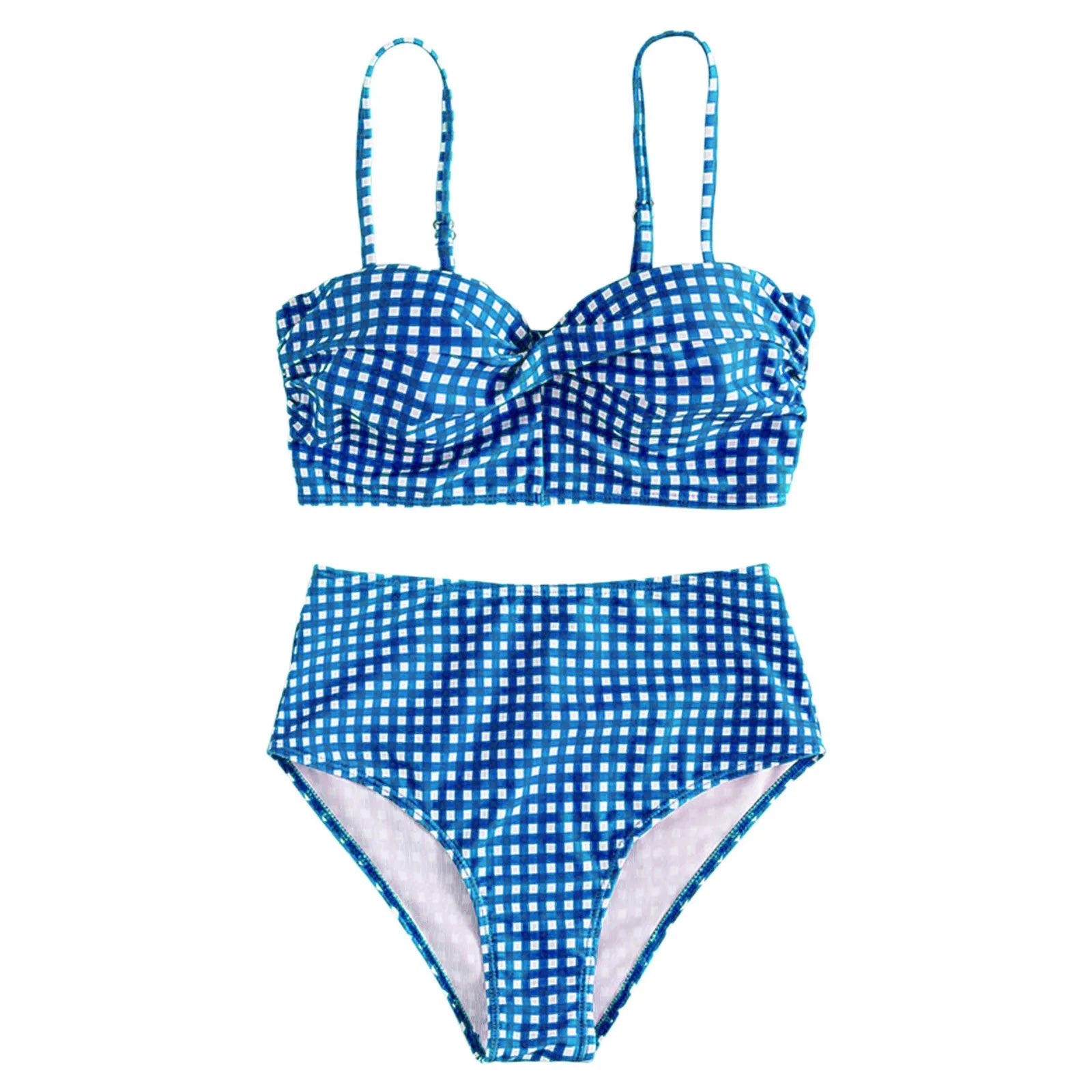 Blue Gingham High-Waist Swimwear for Tropical Getaways | Swimwear