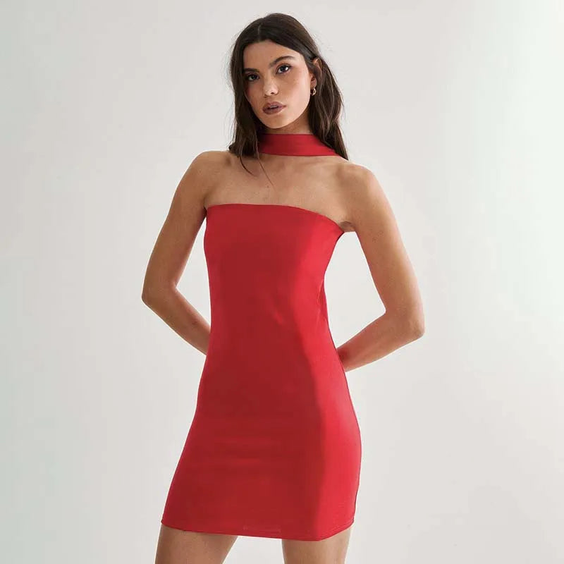 Vibrant Red Bodycon Mini Dress for Special Events | Halter Dresses