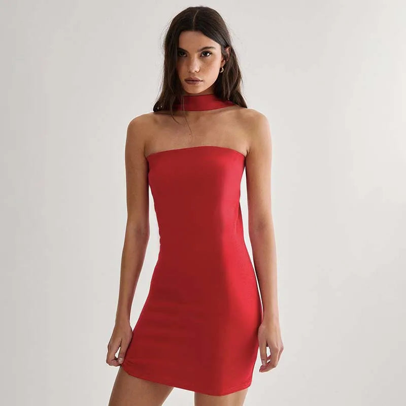 Vibrant Red Bodycon Mini Dress for Special Events | Halter Dresses