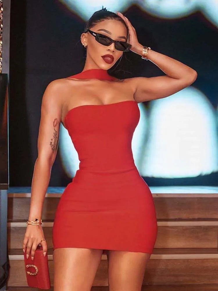 Vibrant Red Bodycon Mini Dress for Special Events | Halter Dresses