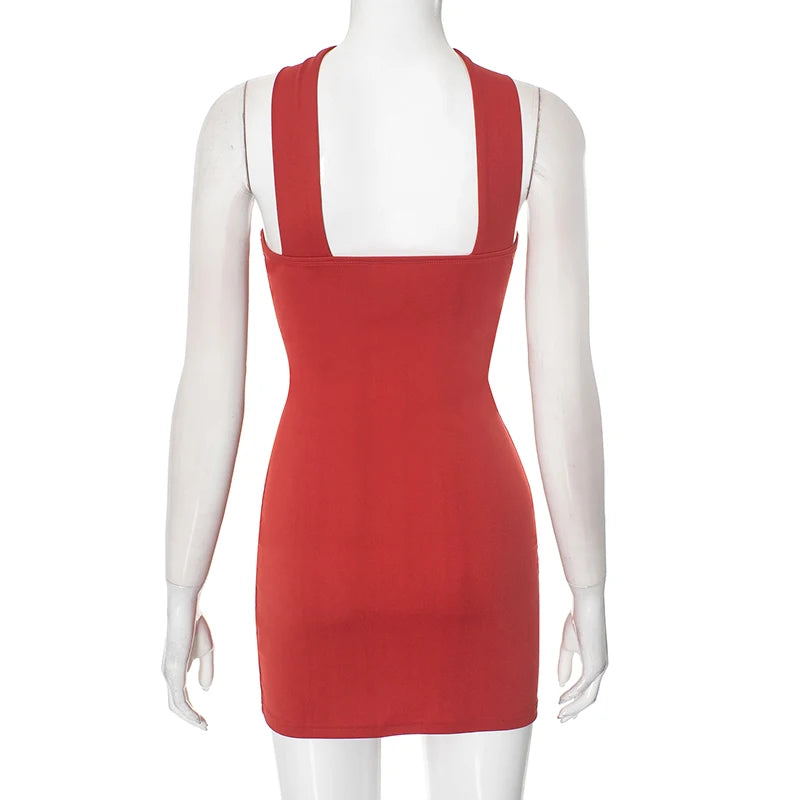 Vibrant Red Bodycon Mini Dress for Special Events | Halter Dresses