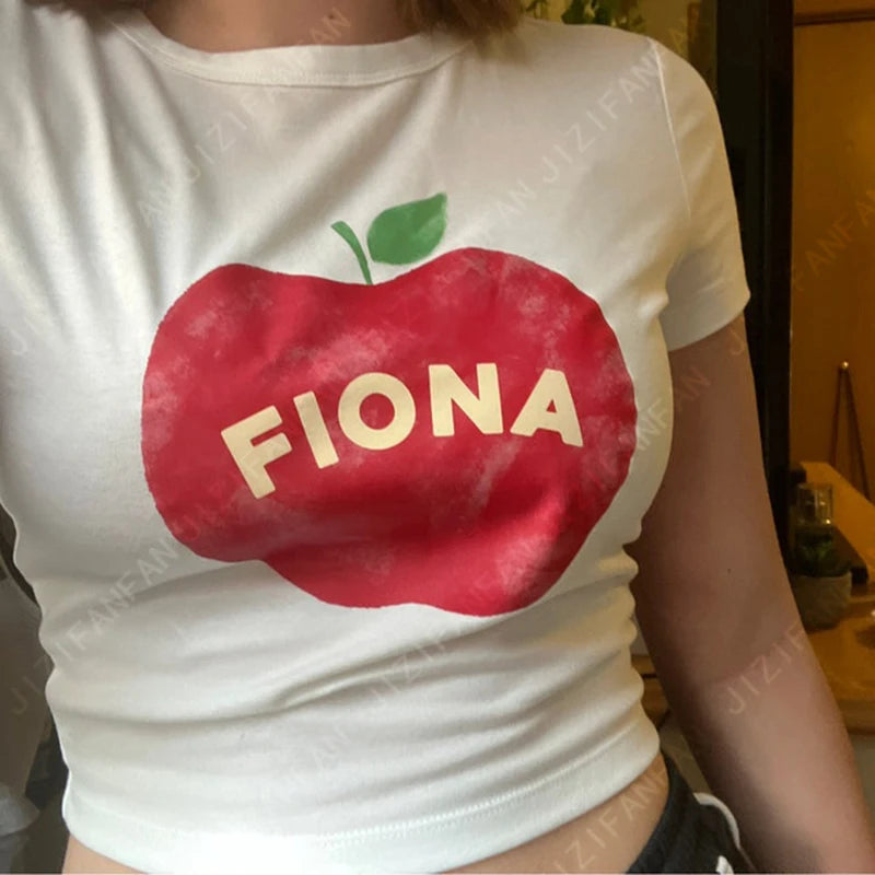 Women's Apple Print T-Shirt in Cotton