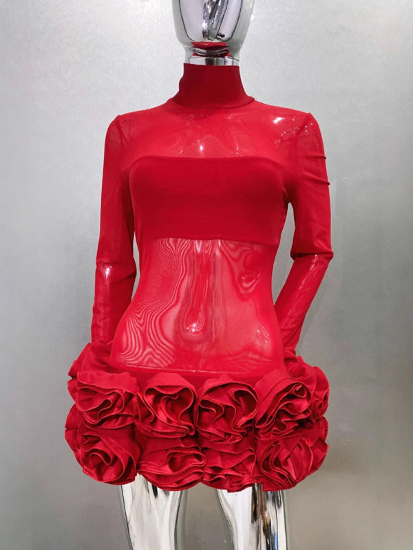 Exclusive Red Party Dress with Unique Rose Skirt | Party Dresses