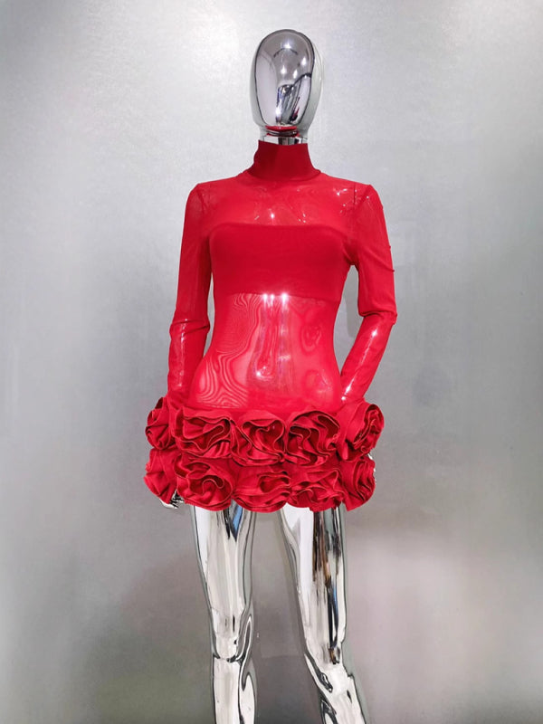 Exclusive Red Party Dress with Unique Rose Skirt | Party Dresses