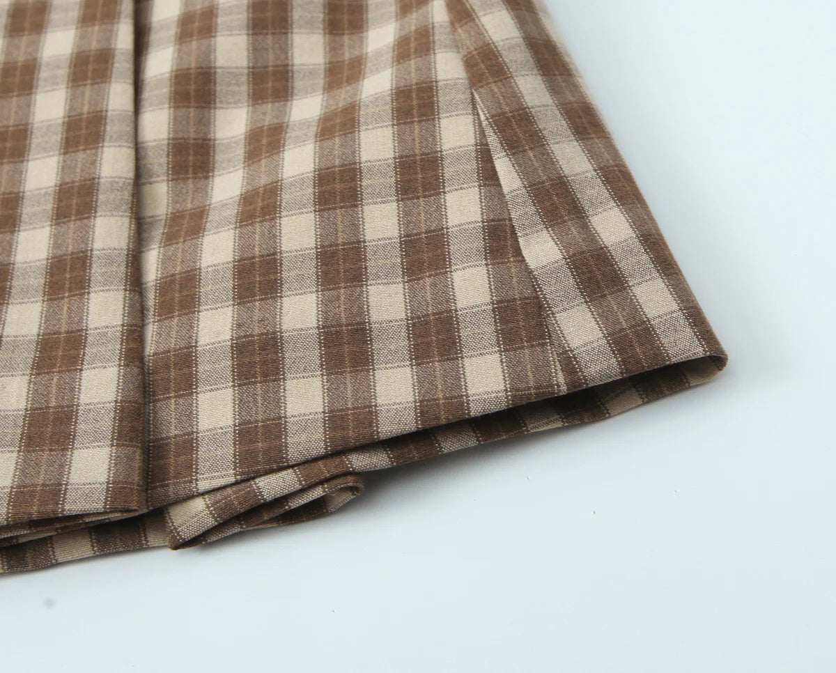 Plaid Tan Vest & Skirt Set for Casual Day Outfits | Skirts set