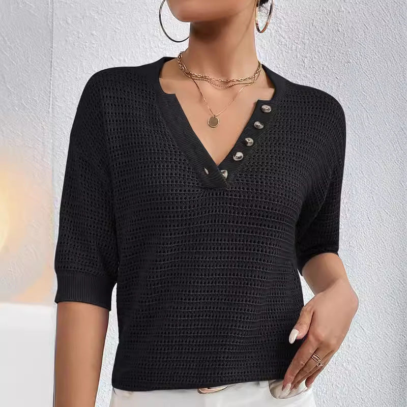 Women’s Textured Henley Top - Daily Wear Essentials | Knit Tops