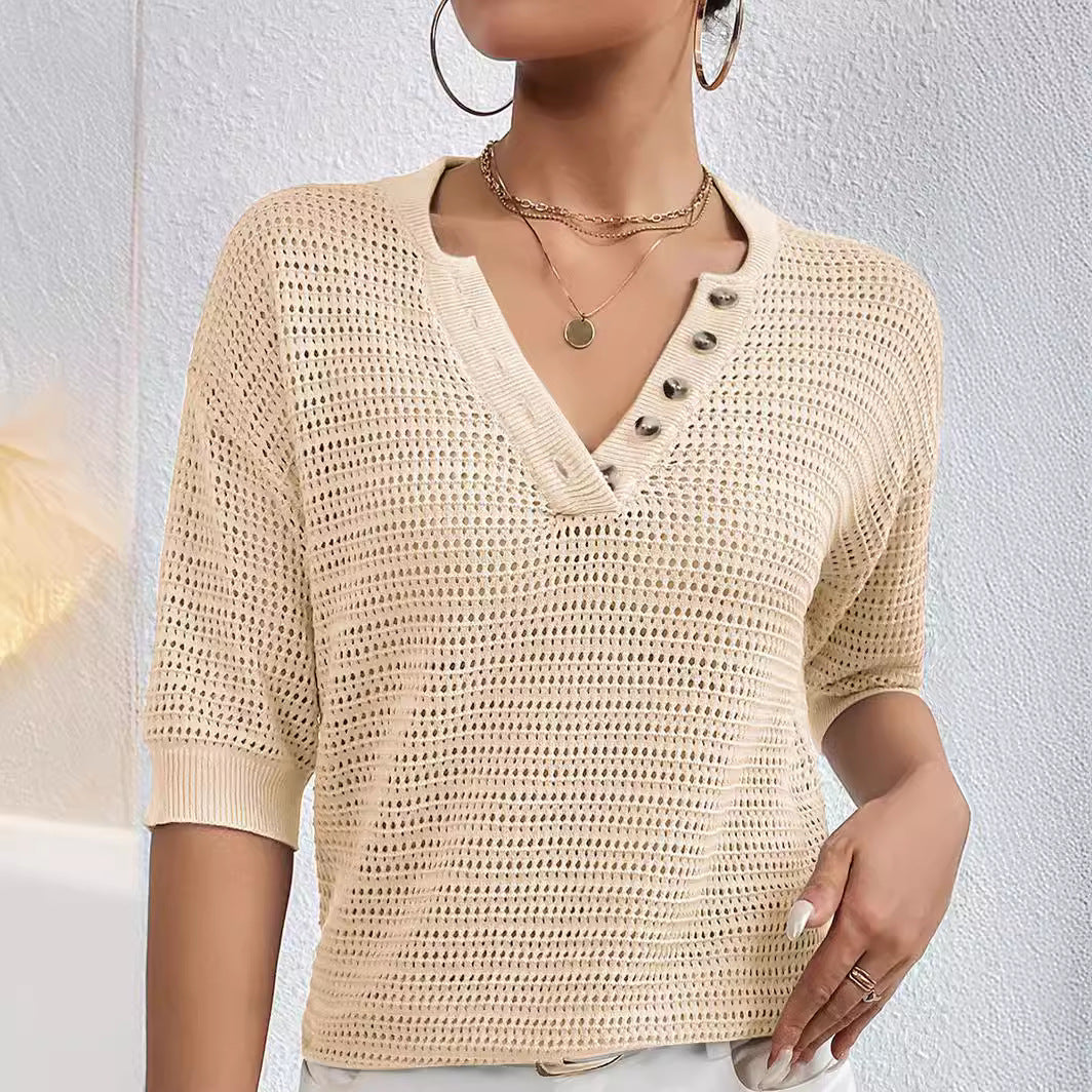 Women’s Textured Henley Top - Daily Wear Essentials | Knit Tops