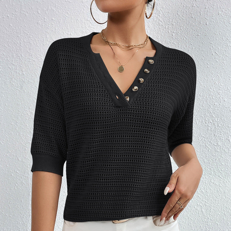 Women’s Textured Henley Top - Daily Wear Essentials | Knit Tops