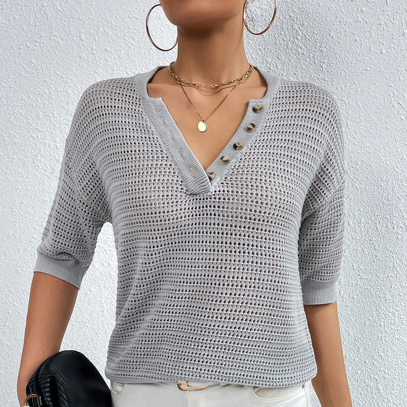 Women’s Textured Henley Top - Daily Wear Essentials | Knit Tops