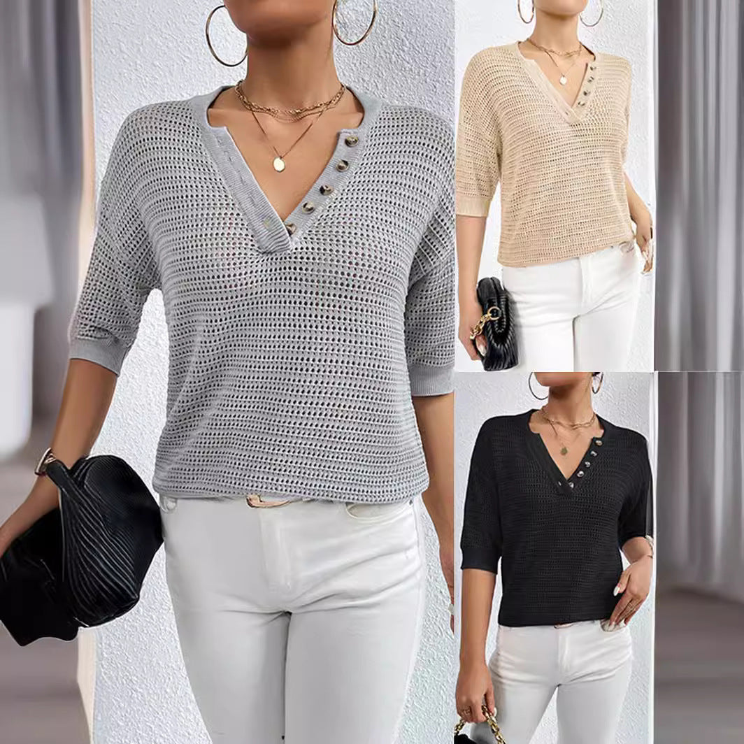 Women’s Textured Henley Top - Daily Wear Essentials | Knit Tops