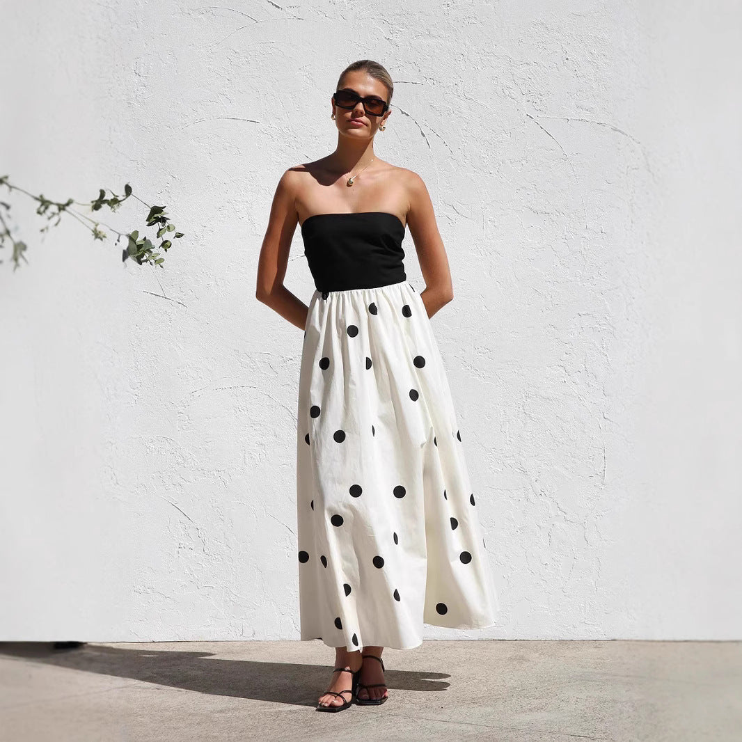 Black and White Polka Dot Strapless Dress for Women | Strapless Dresses