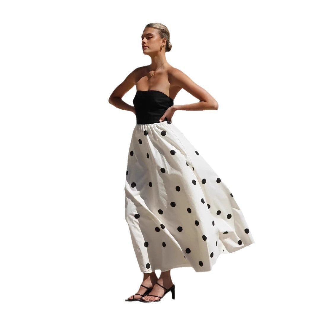 Black and White Polka Dot Strapless Dress for Women | Strapless Dresses