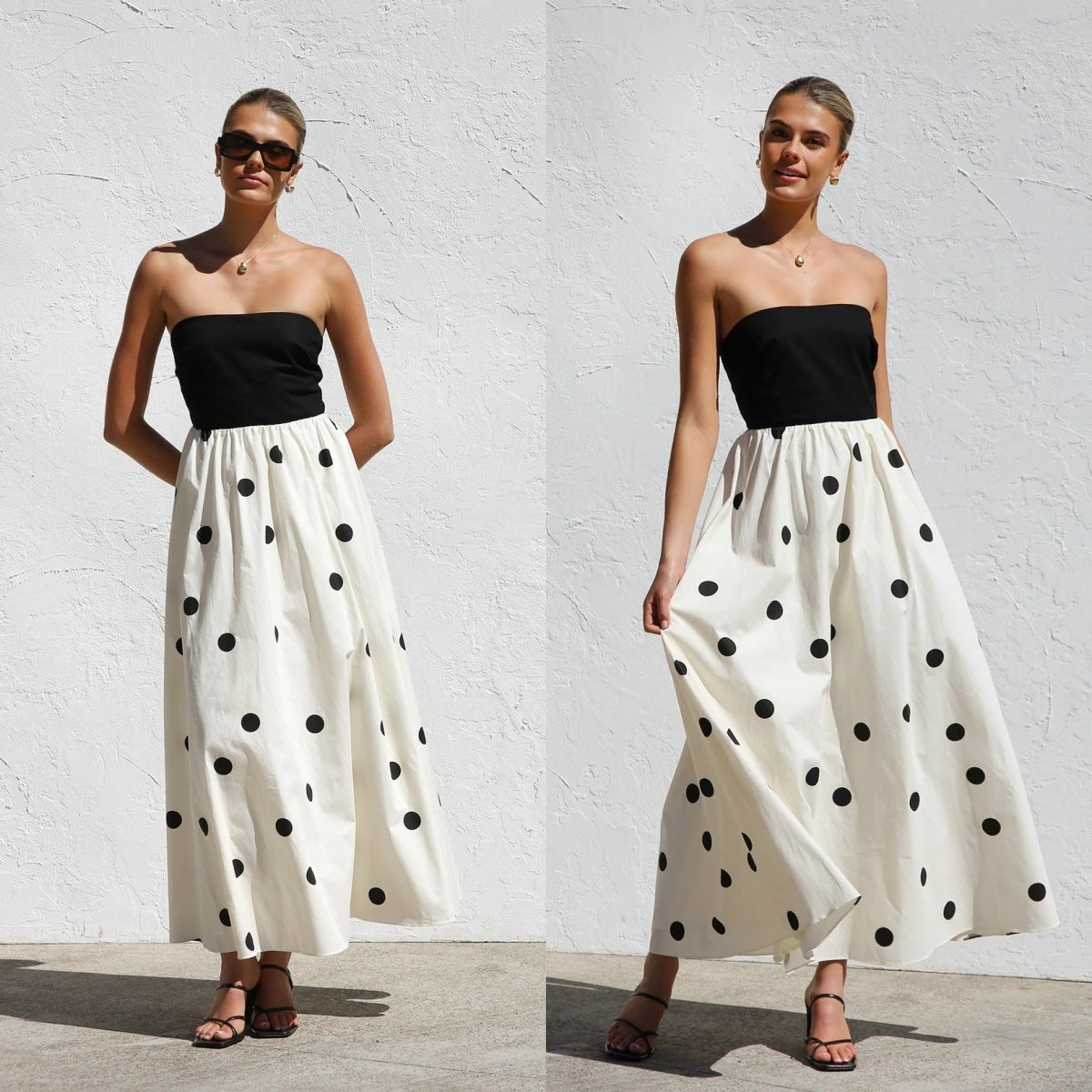 Black and White Polka Dot Strapless Dress for Women | Strapless Dresses