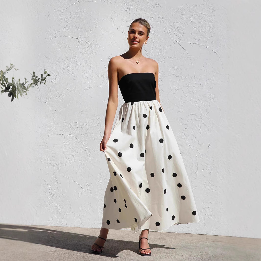 Black and White Polka Dot Strapless Dress for Women | Strapless Dresses