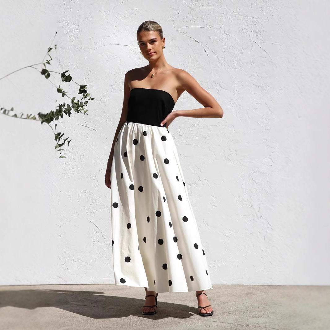 Black and White Polka Dot Strapless Dress for Women | Strapless Dresses