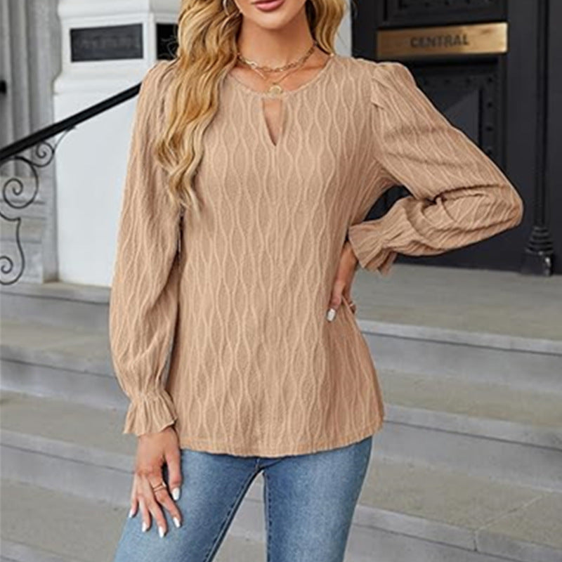 Trendy Textured Top with Crew Neck Blouse | Blouses